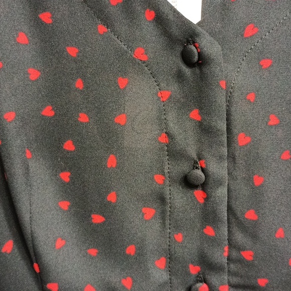 Candie's Tops - Red Hearts Sheer Black Red Cropped Balloon Sleeve Valentine's Day …